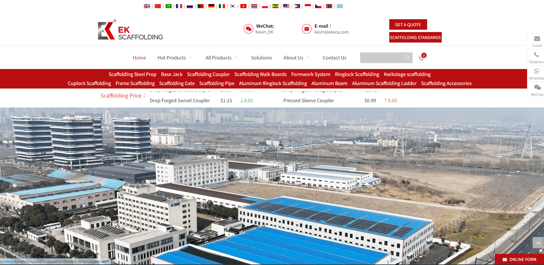 Screenshot of the EK Scaffolding Official Website